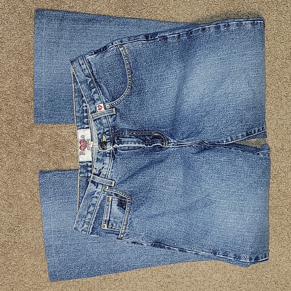 Vtg Y2K Fragile by XOXO Studded Flare Leg Jeans Juniors Size 11 Usa Made Denim